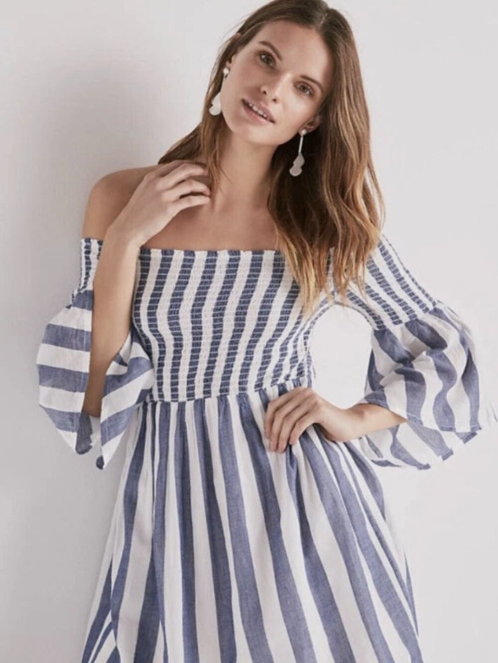 Lucky Brand Striped Off Shoulder Cotton Mini Dress